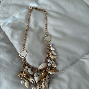 Gold Shell & Pearl Charm Necklace - Coastal Statement Jewelry